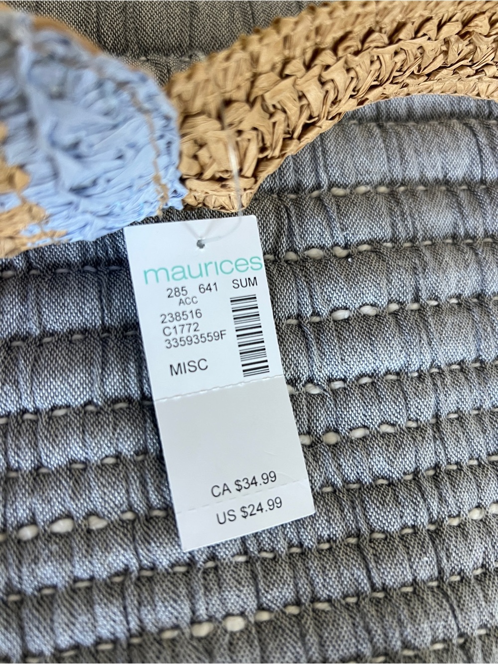 Woven Stripe Raffia Shoulder Bag in Natural and Light Blue - Picture 7 of 10